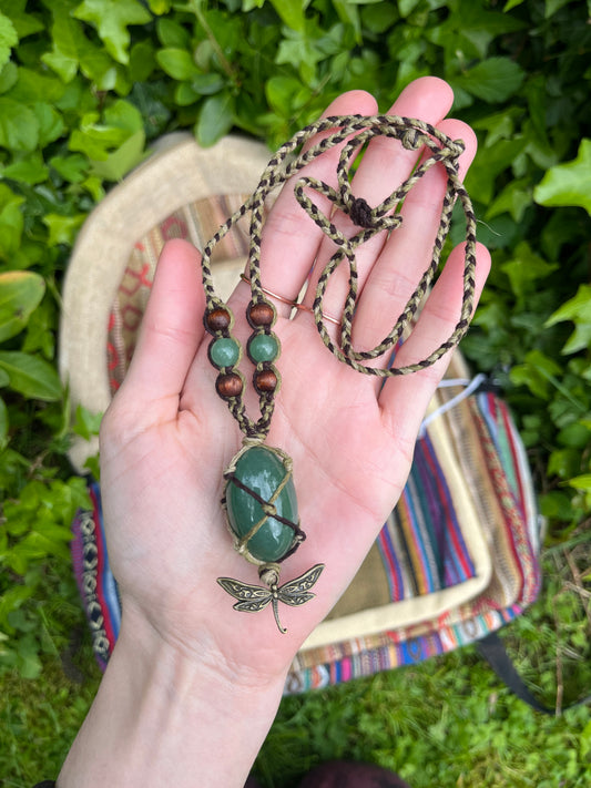 Green Aventurine Necklace with Dragonfly Charm