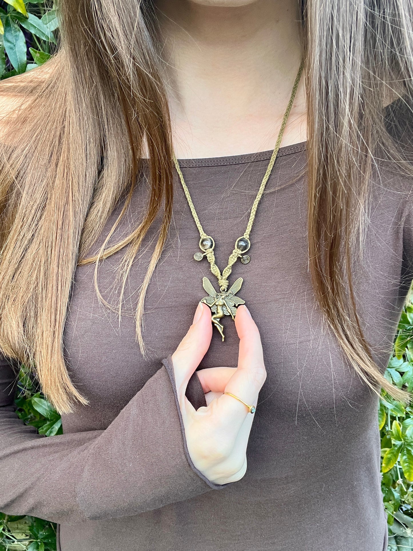 Black Moonstone Fairy Pendant Necklace ⋆˚꩜。