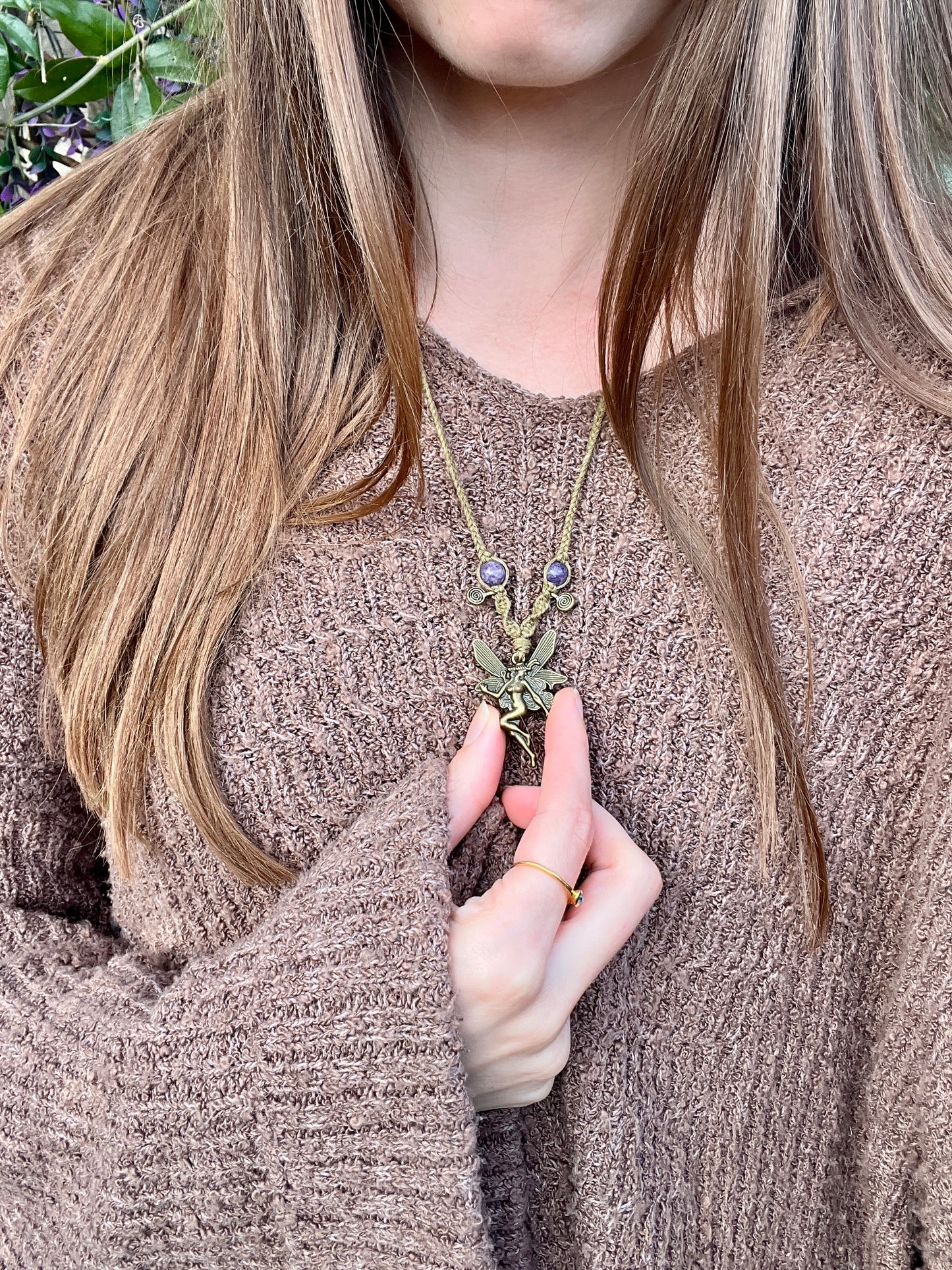 Lepidolite Fairy Pendant Necklace ⋆˚꩜。