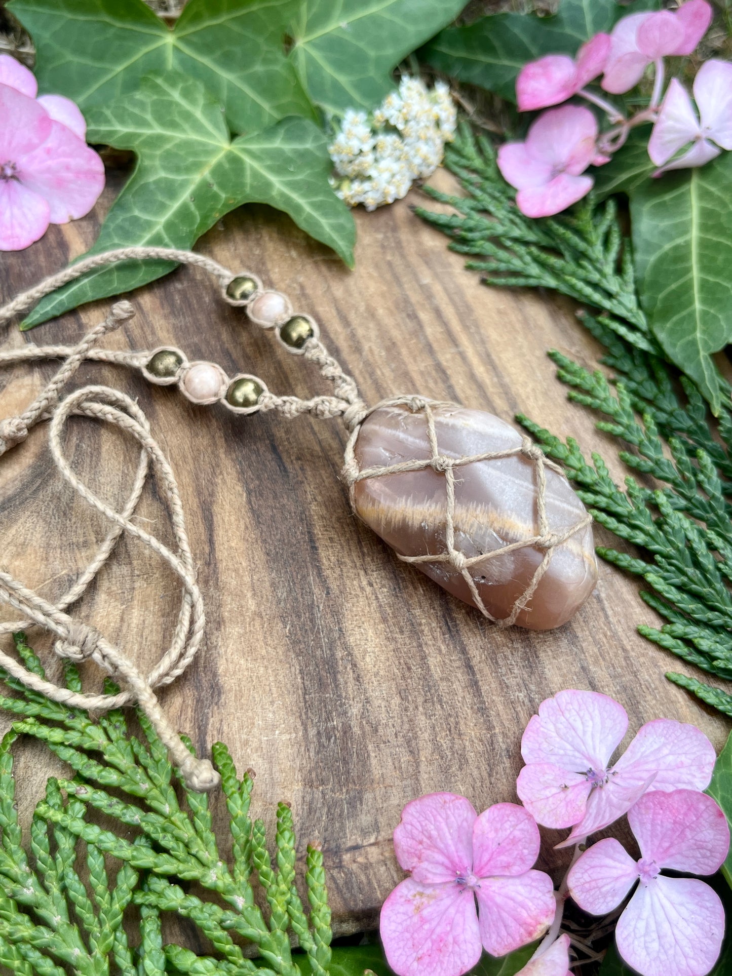 Connection & Intuition Peach Moonstone Necklace ⊹ ࣪ ˖