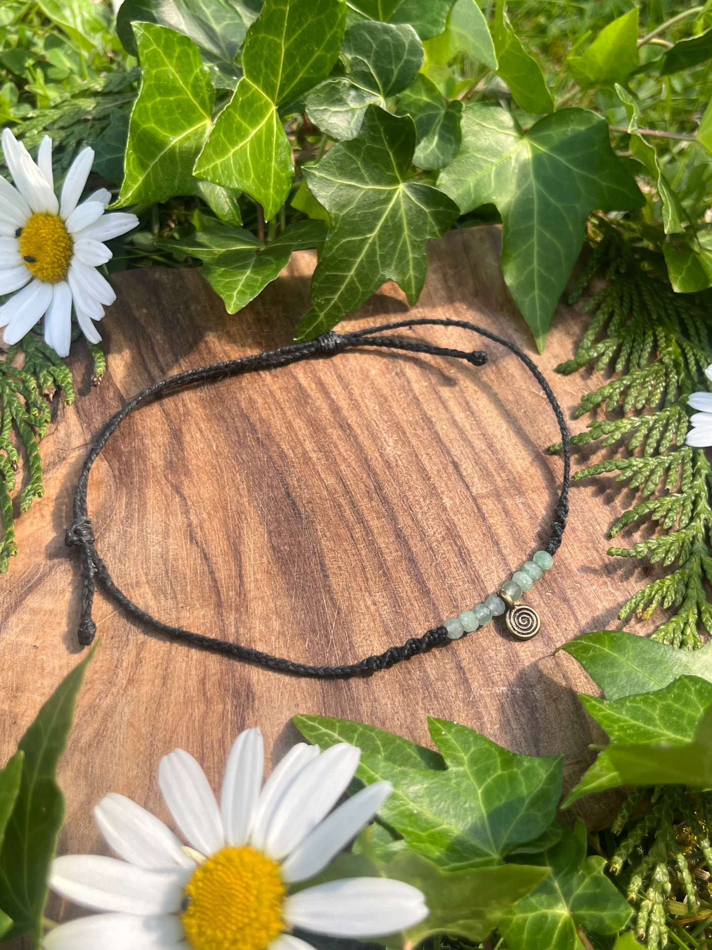 Spiral Green Aventurine Crystal Anklet ⋆.˚