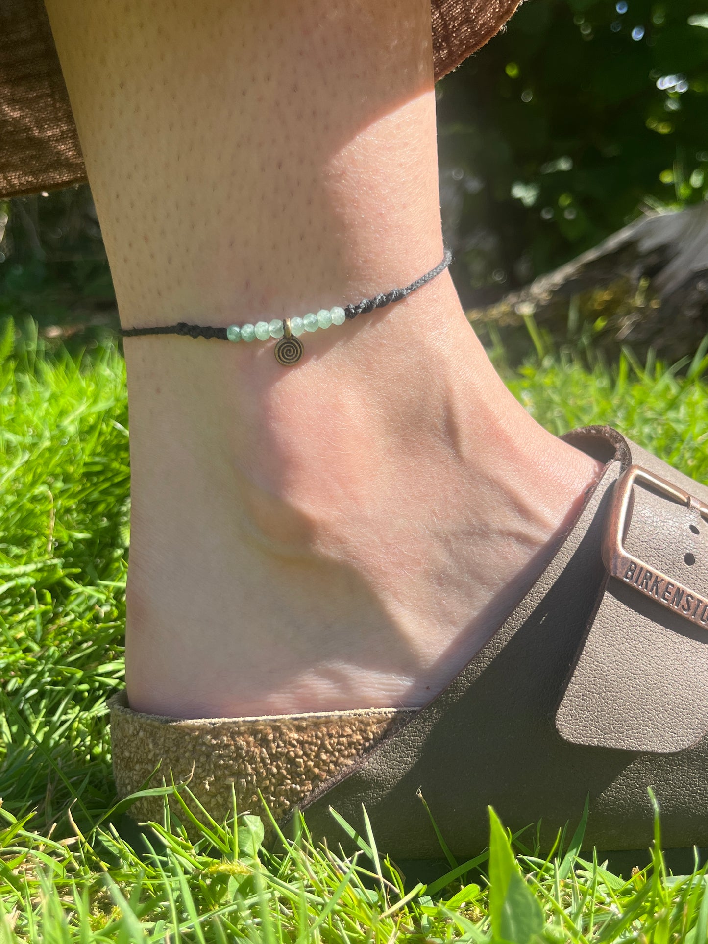 Spiral Green Aventurine Crystal Anklet ⋆.˚