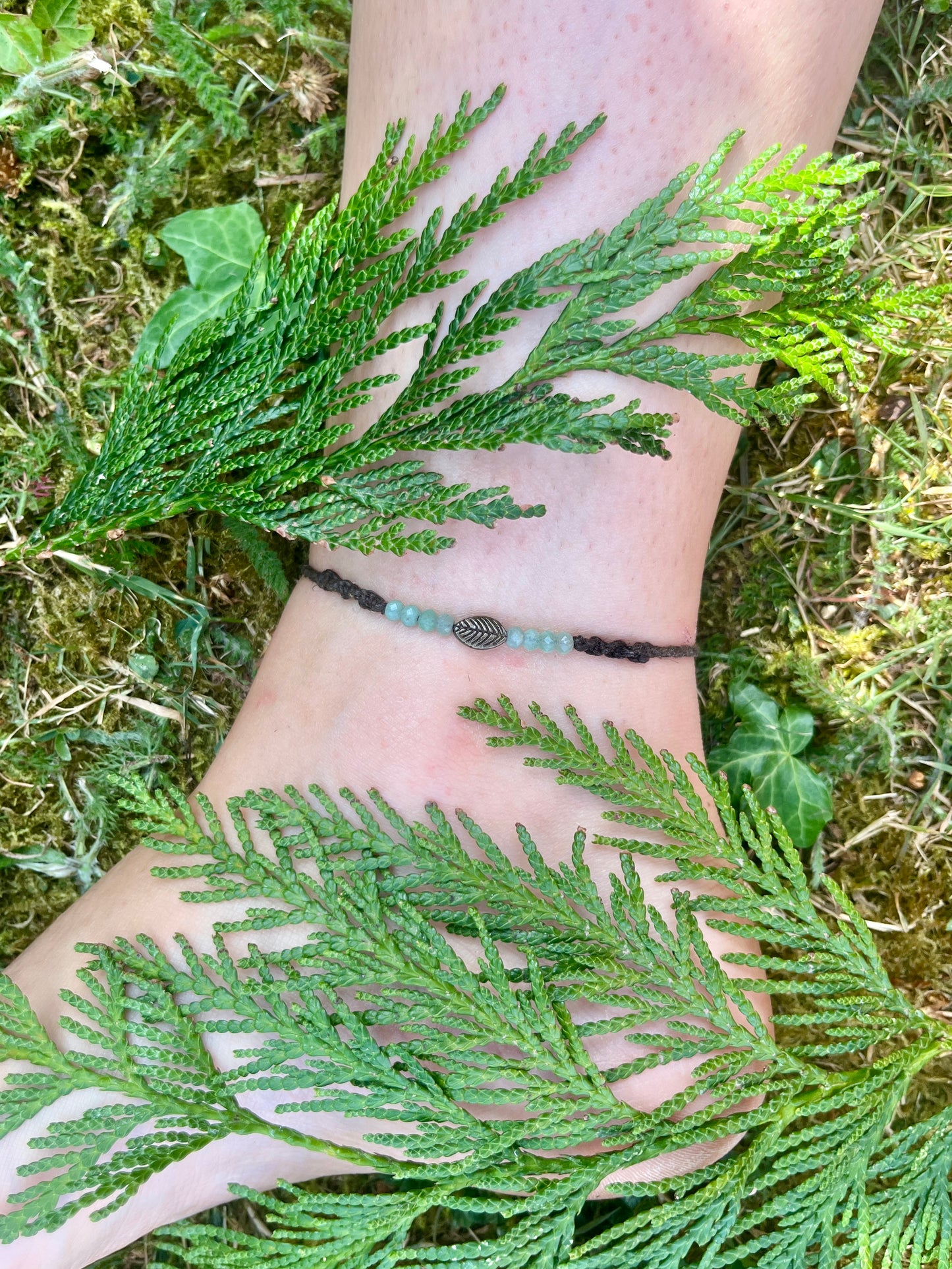 Green Aventurine Leaf Crystal Anklet ⋆.˚