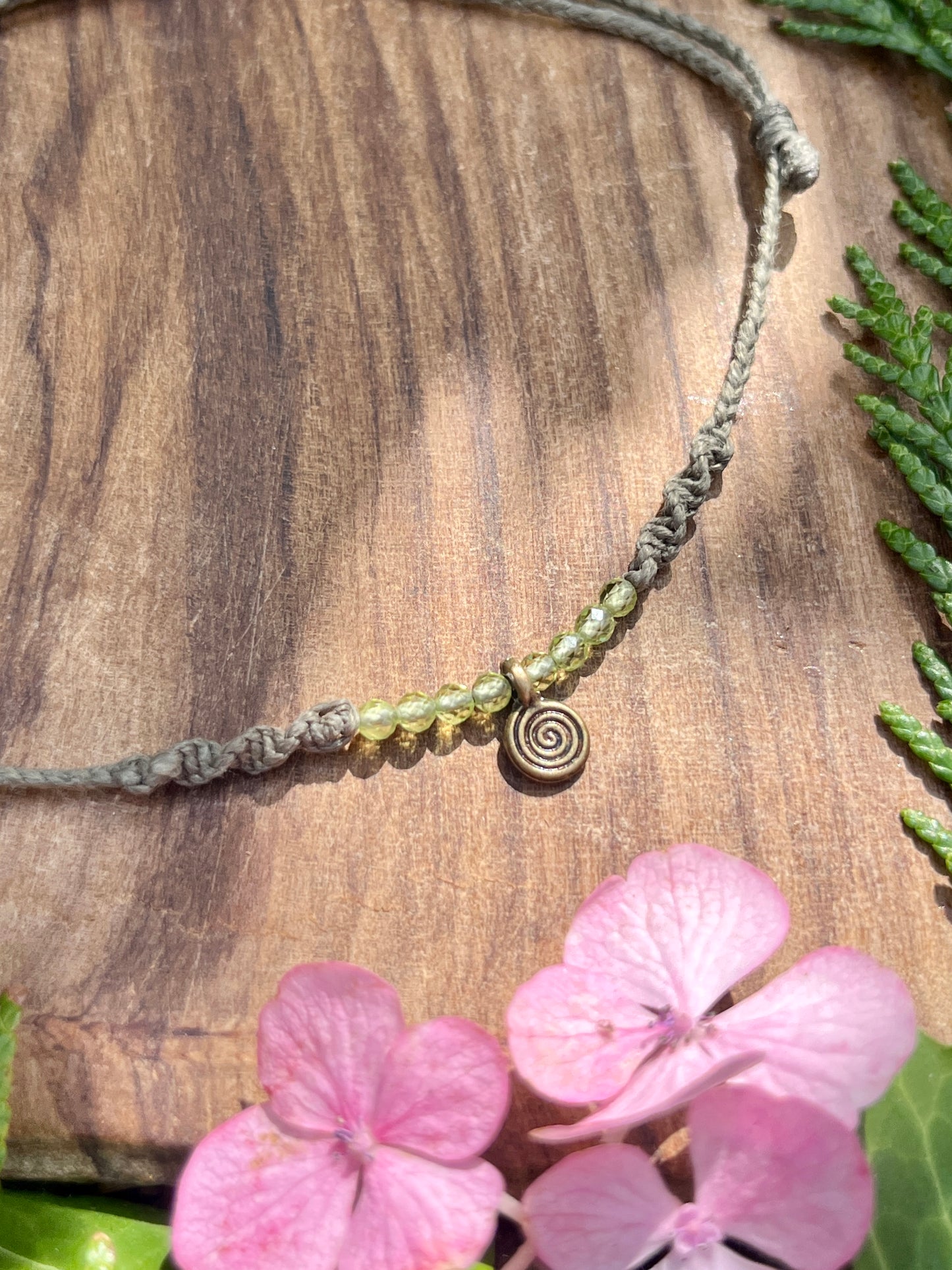 Peridot Spiral Crystal Anklet