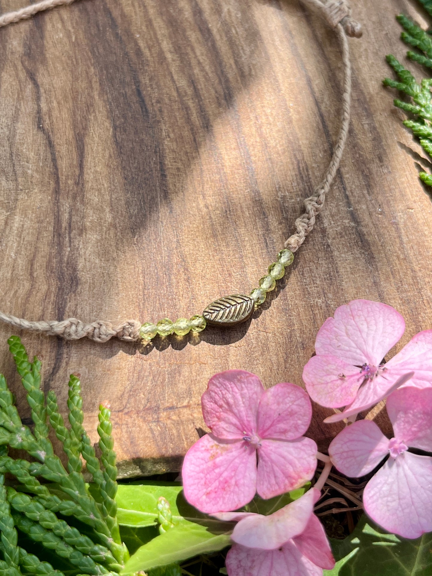 Peridot Leaf Crystal Anklet