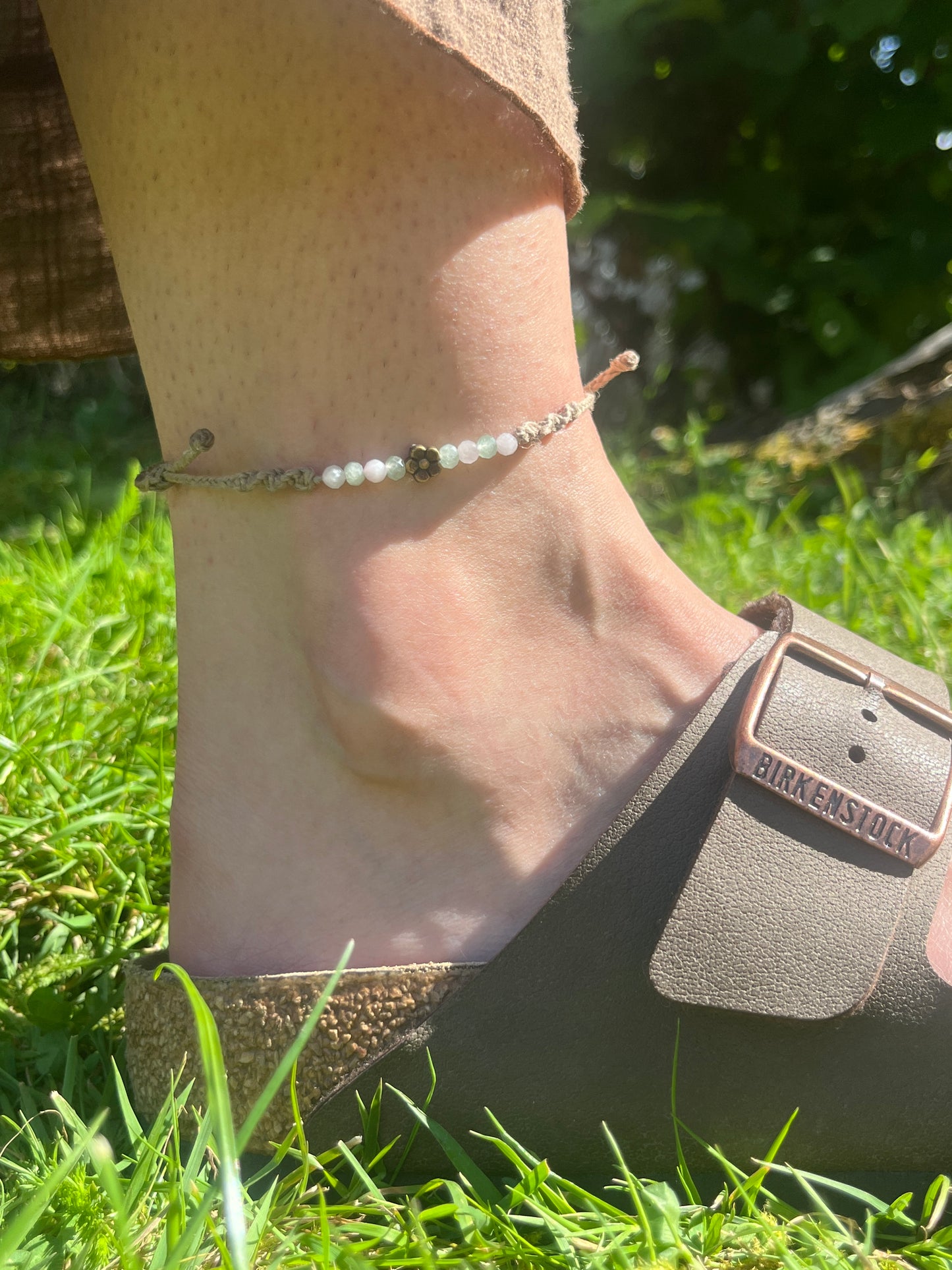 Kunzite & Green Aventurine Flower Crystal Anklet ⋆.˚