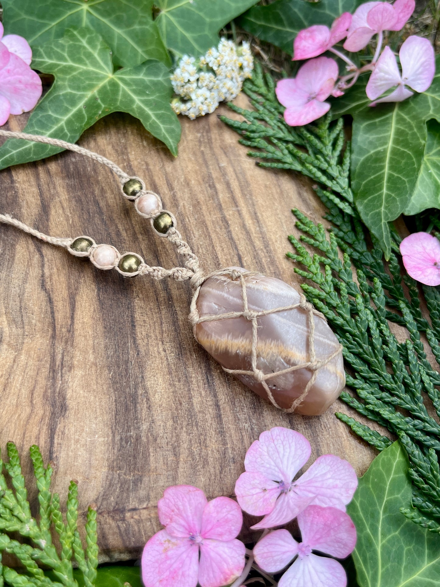 Connection & Intuition Peach Moonstone Necklace ⊹ ࣪ ˖
