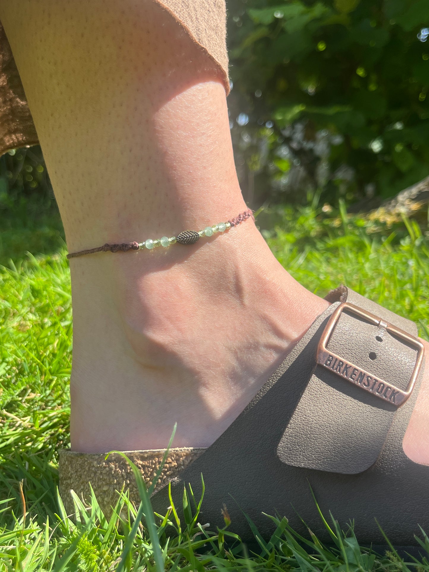 Peridot & Green Aventurine Leaf Crystal Anklet ⋆.˚