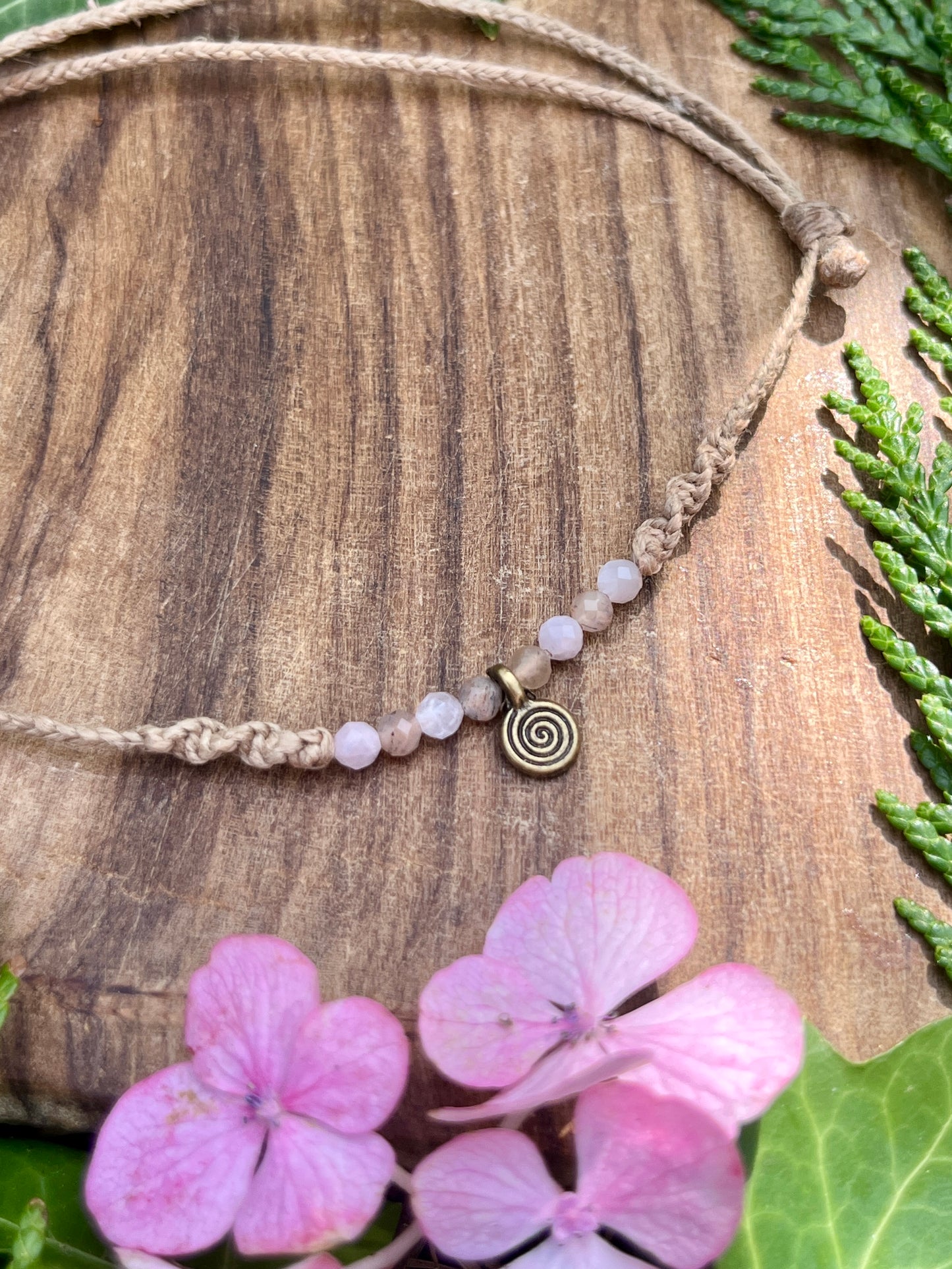Sunstone & Kunzite Spiral Crystal Anklet ⋆.˚