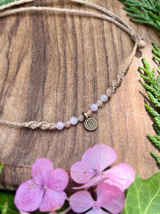 Sunstone & Kunzite Spiral Crystal Anklet ⋆.˚