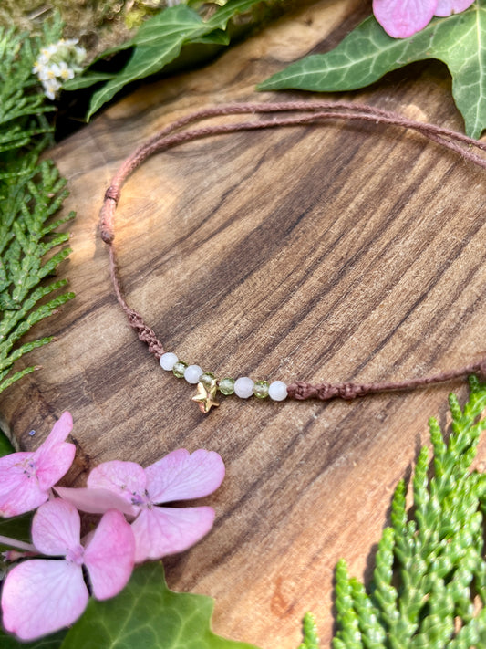 Peridot & Moonstone Star Crystal Anklet ⋆.˚