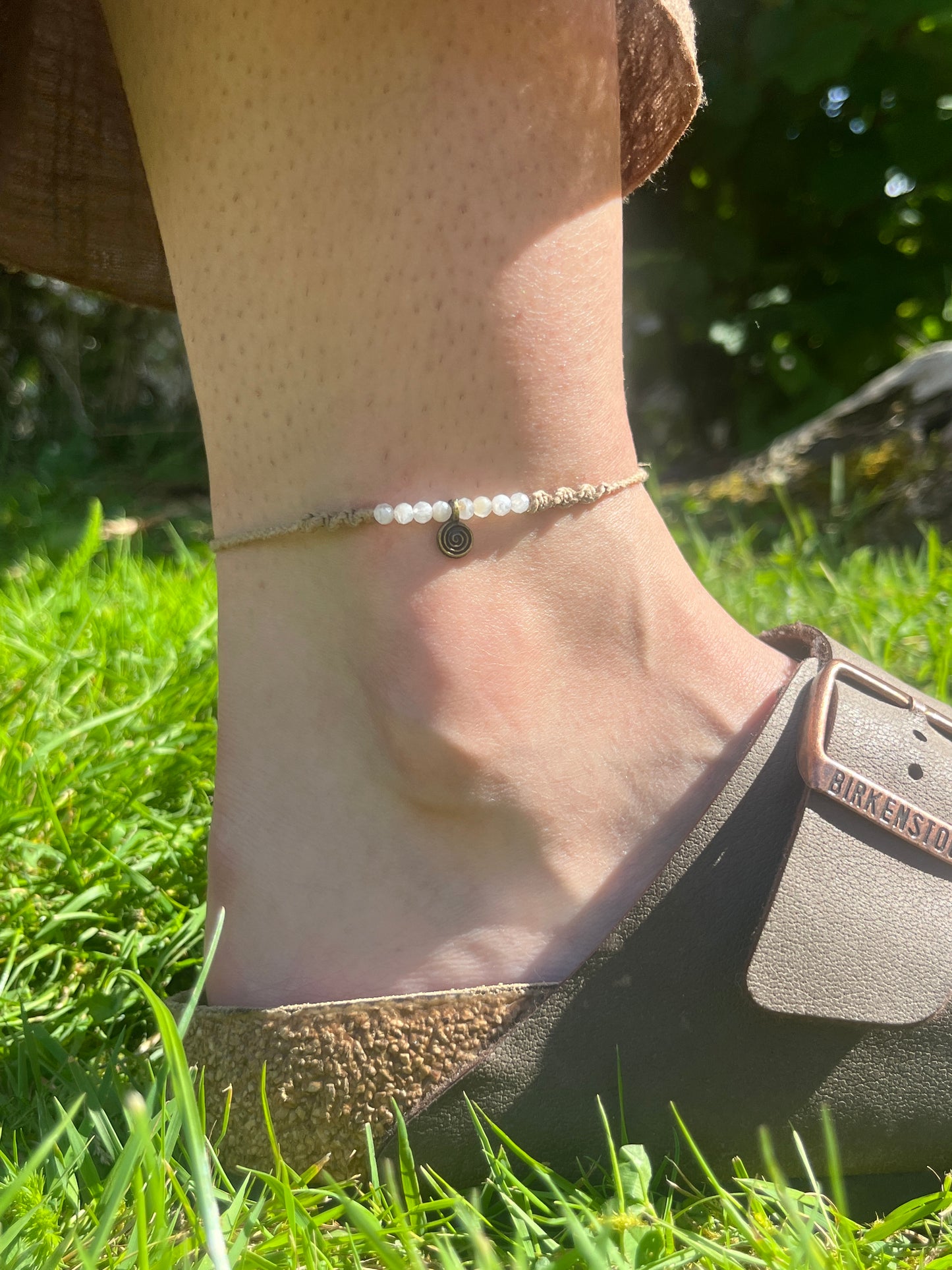 Spiral Rainbow Moonstone Crystal Anklet ⋆.˚
