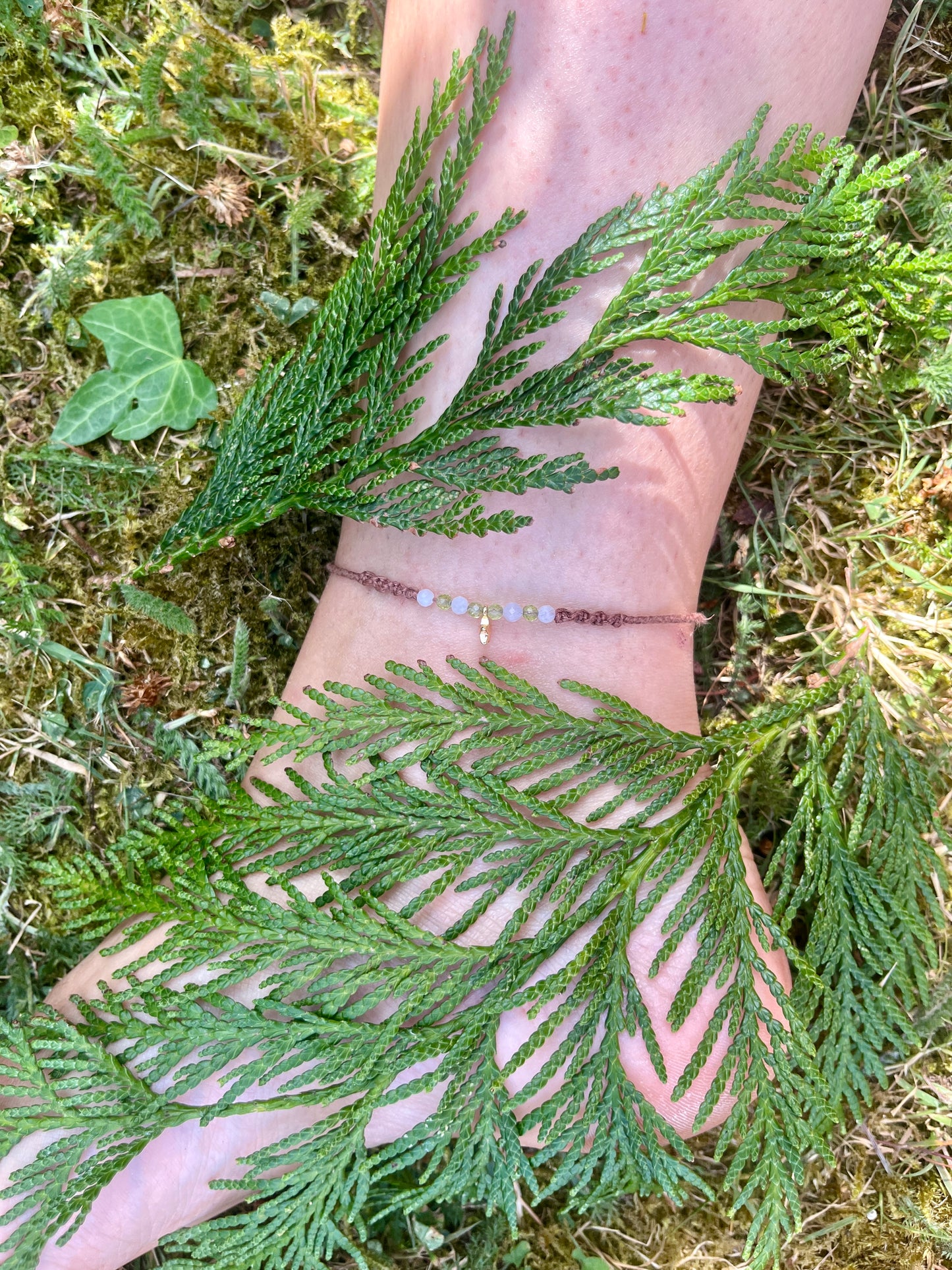 Peridot & Moonstone Star Crystal Anklet ⋆.˚