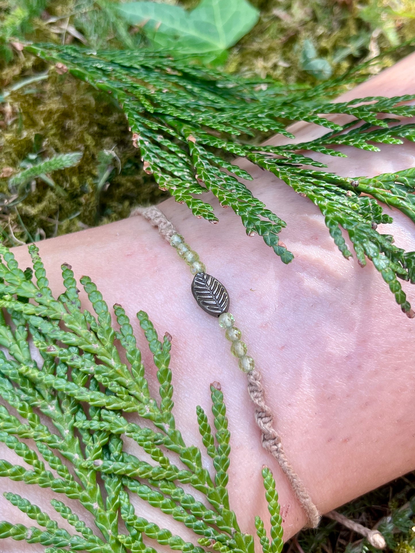Peridot Leaf Crystal Anklet