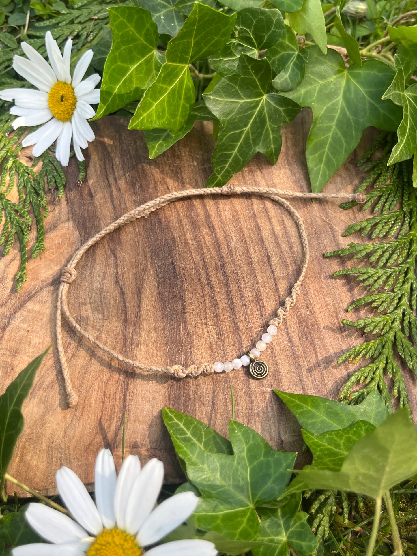Spiral Rainbow Moonstone Crystal Anklet ⋆.˚