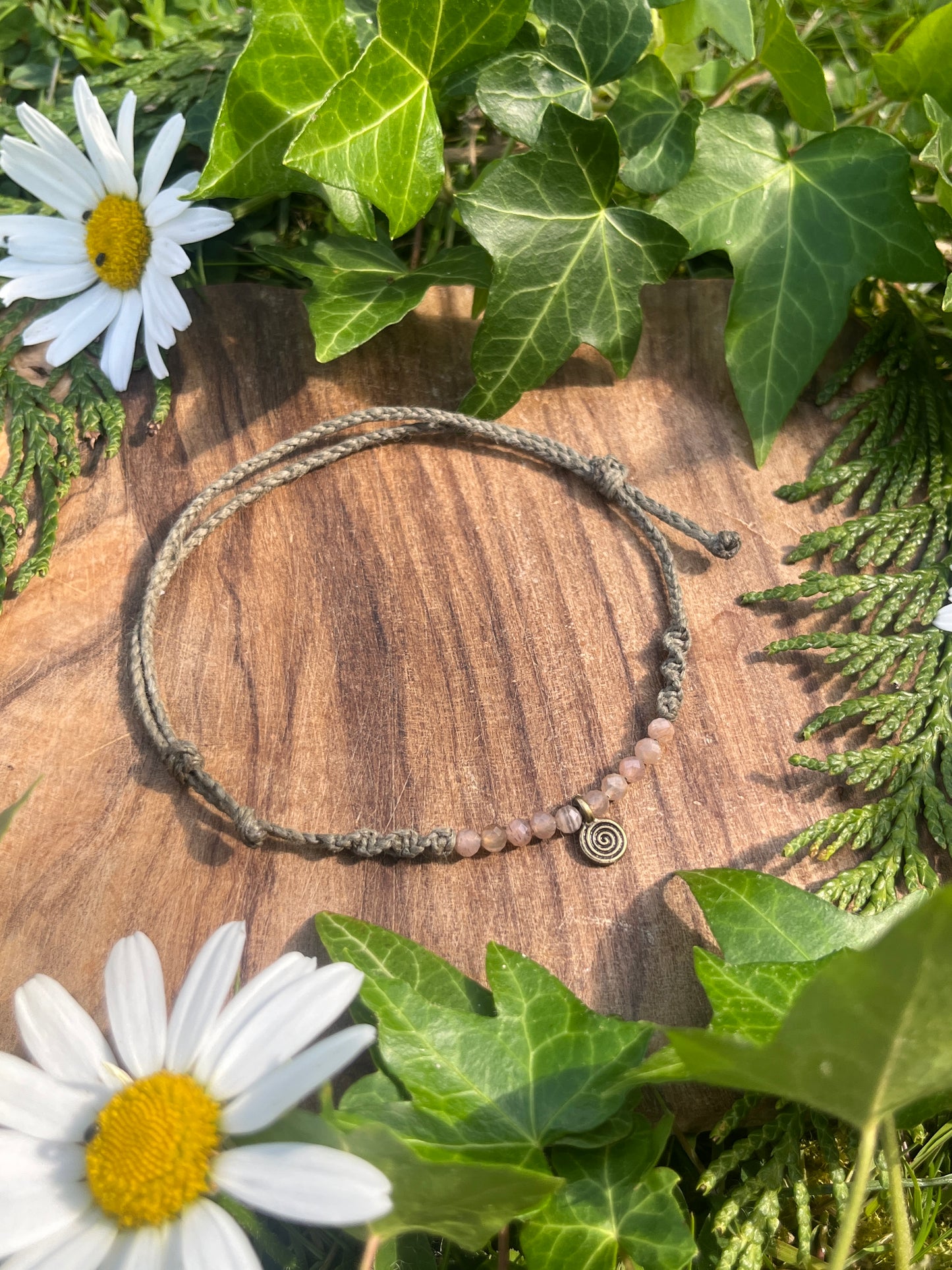 Spiral Sunstone Crystal Anklet ⋆.˚