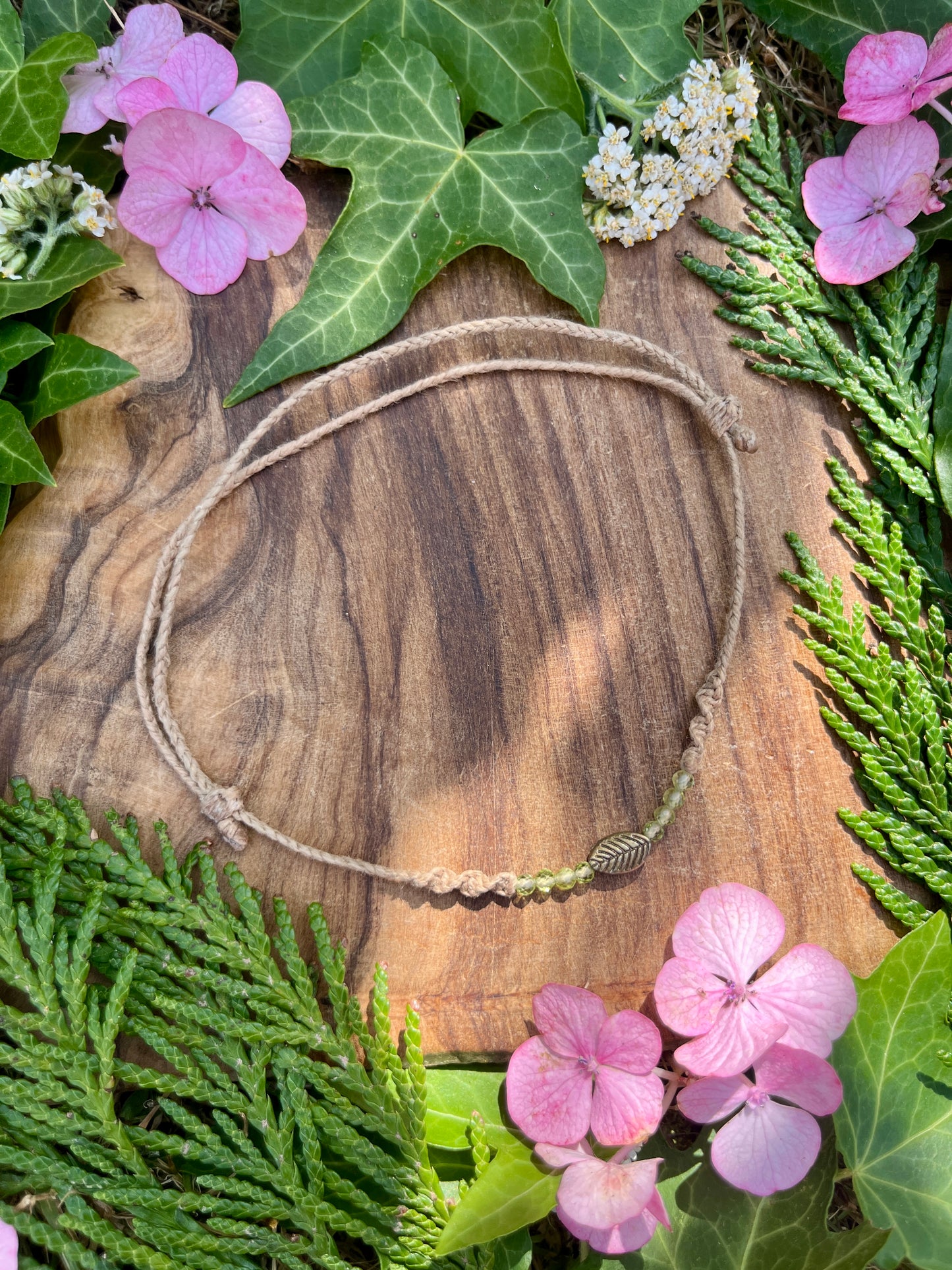 Peridot Leaf Crystal Anklet