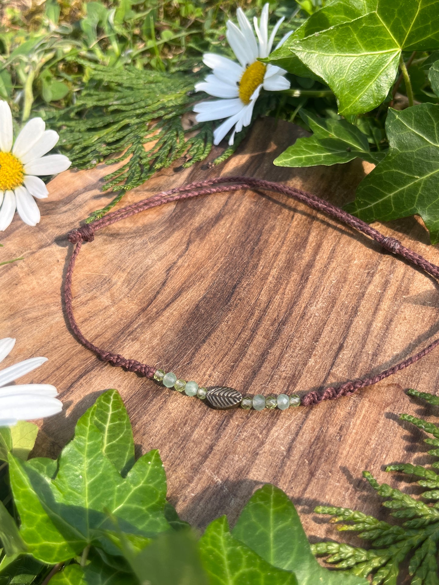 Peridot & Green Aventurine Leaf Crystal Anklet ⋆.˚