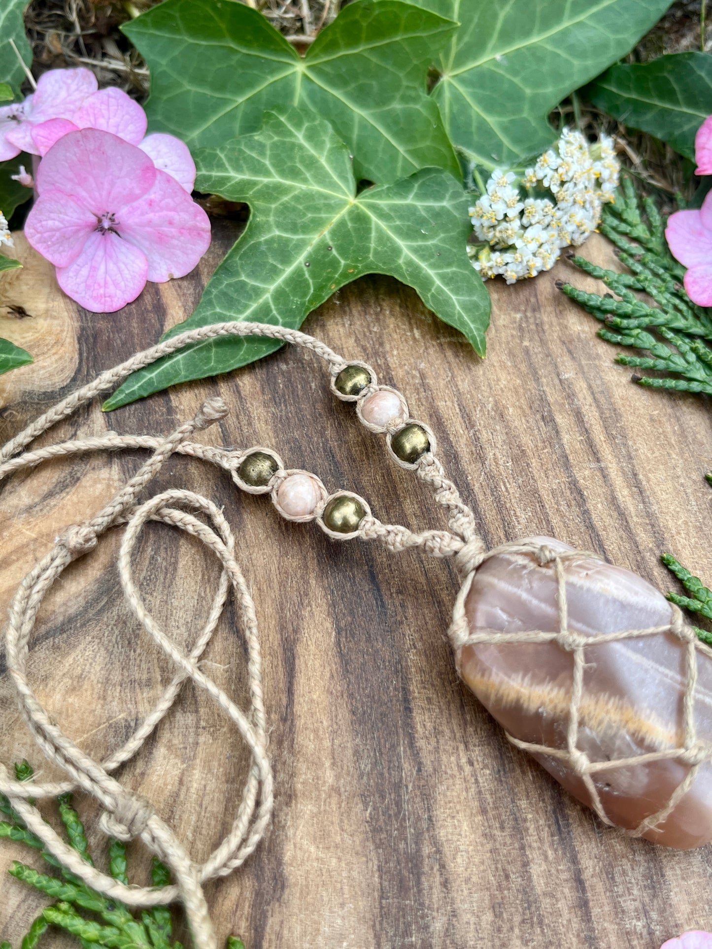 Connection & Intuition Peach Moonstone Necklace ⊹ ࣪ ˖