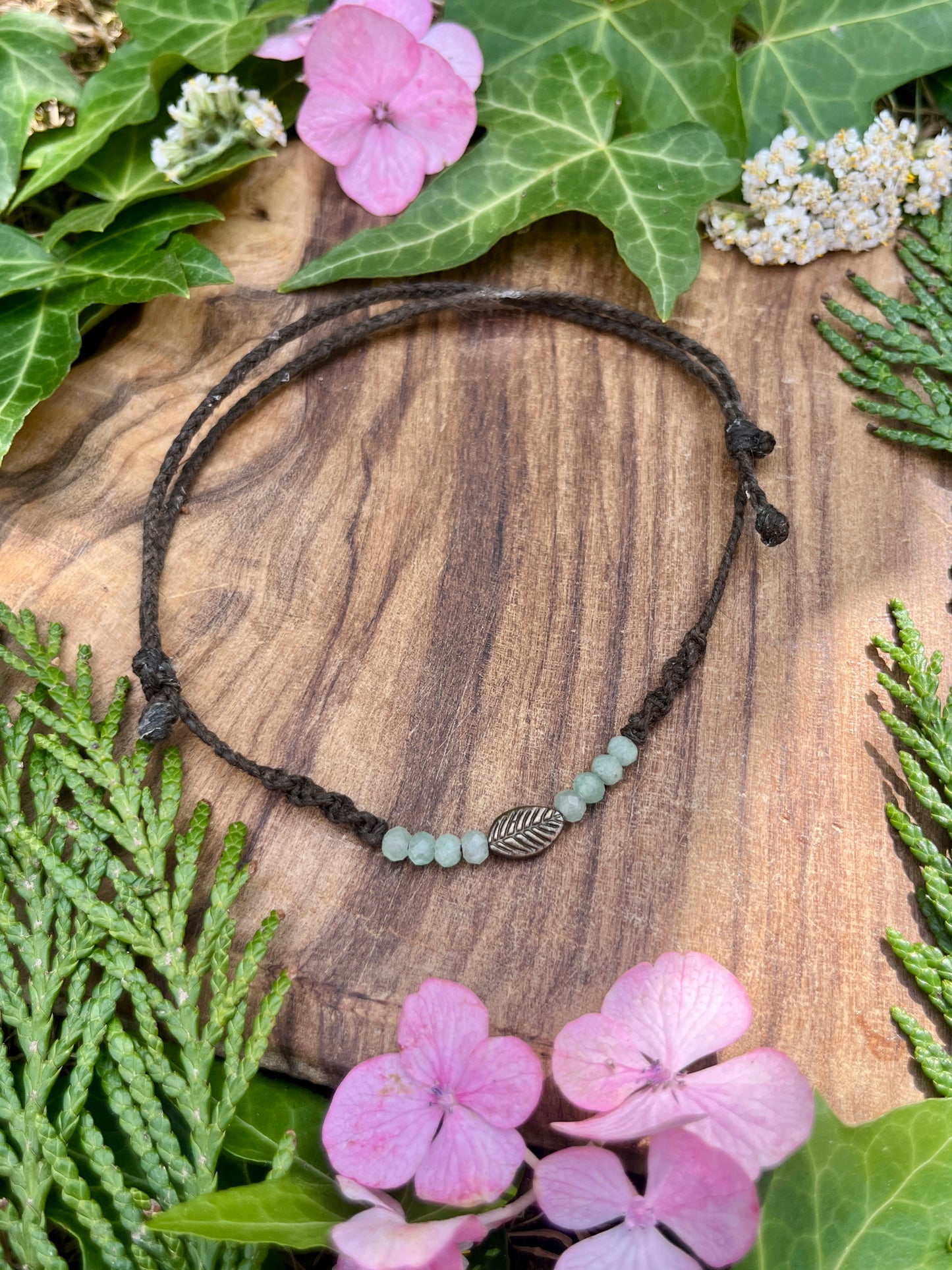 Green Aventurine Leaf Crystal Anklet ⋆.˚