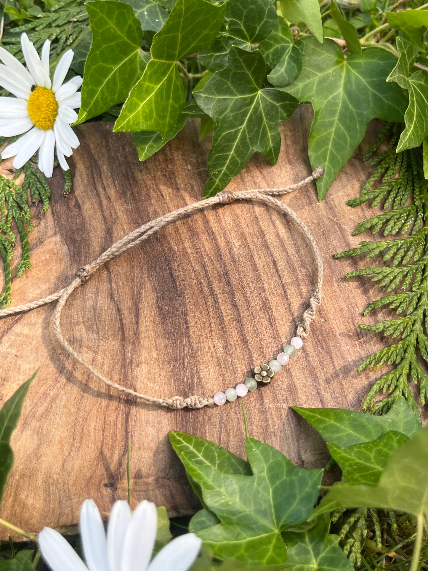 Kunzite & Green Aventurine Flower Crystal Anklet ⋆.˚