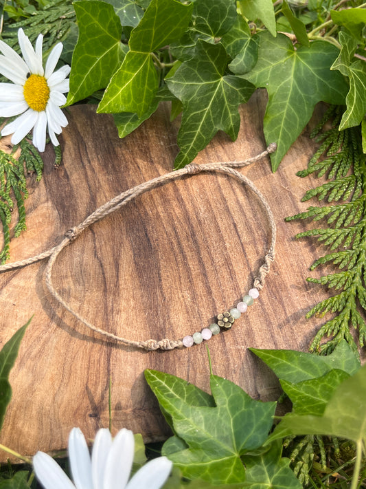 Kunzite & Green Aventurine Flower Crystal Anklet ⋆.˚