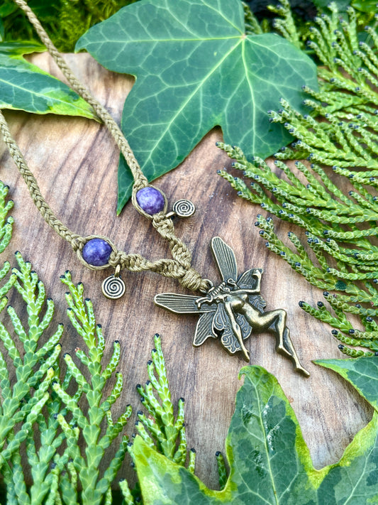 Lepidolite Fairy Pendant Necklace ⋆˚꩜｡