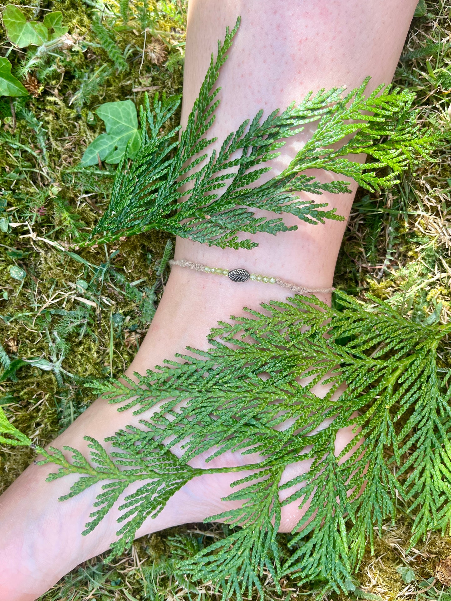 Peridot Leaf Crystal Anklet