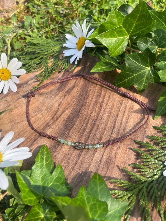 Peridot & Green Aventurine Leaf Crystal Anklet ⋆.˚
