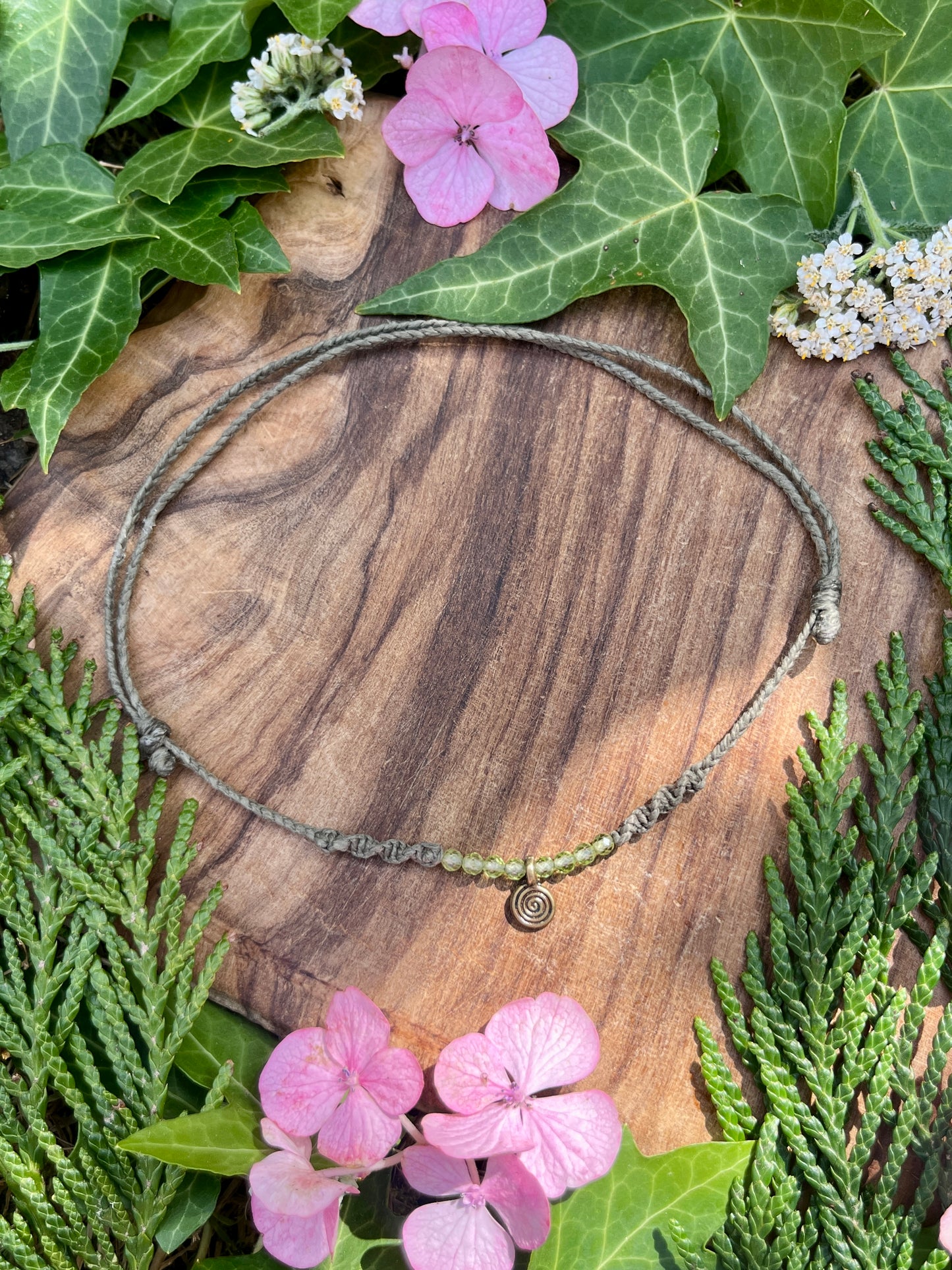 Peridot Spiral Crystal Anklet