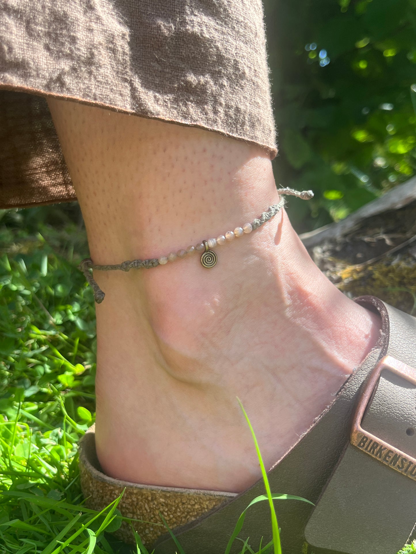 Spiral Sunstone Crystal Anklet ⋆.˚