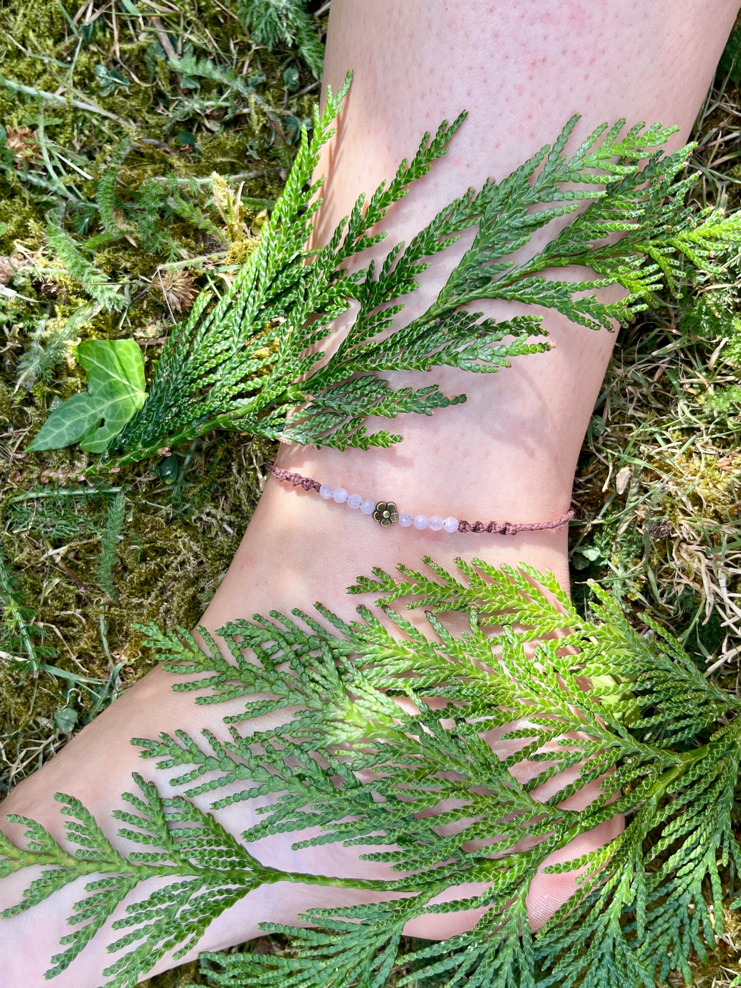 Kunzite Flower Crystal Anklet ⋆.˚