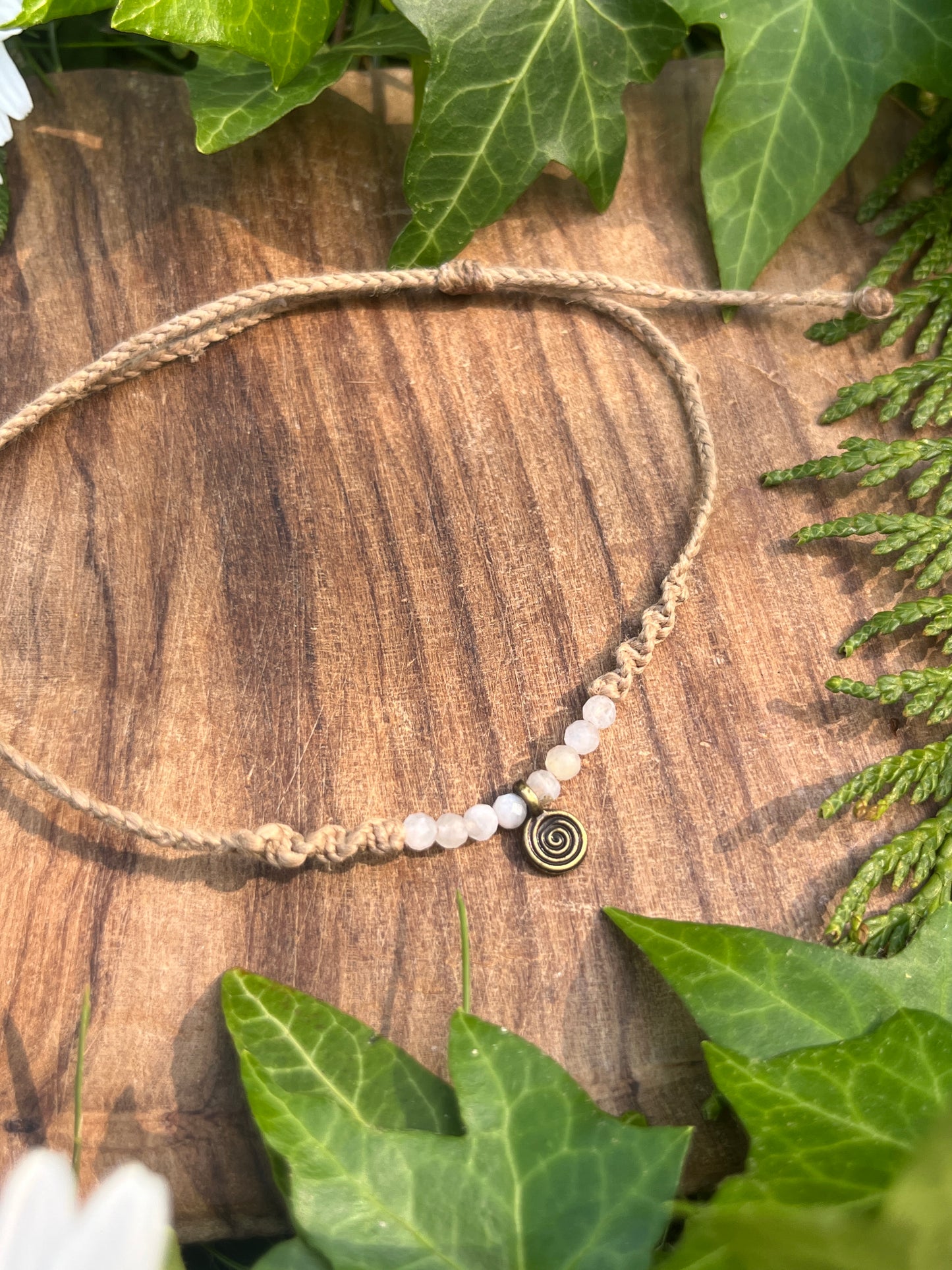 Spiral Rainbow Moonstone Crystal Anklet ⋆.˚