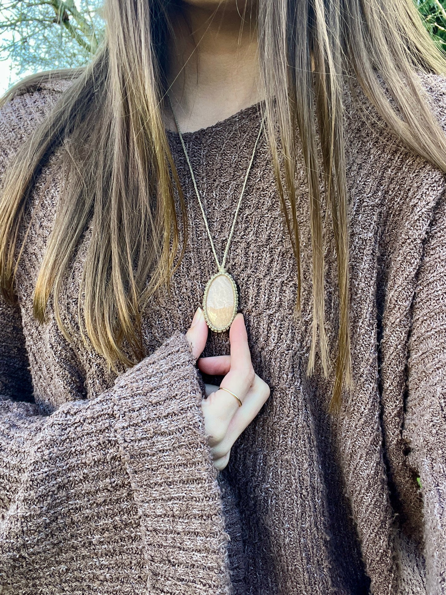 Connection & Intuition Peach Moonstone Necklace ‧₊˚ ☾. ⋅