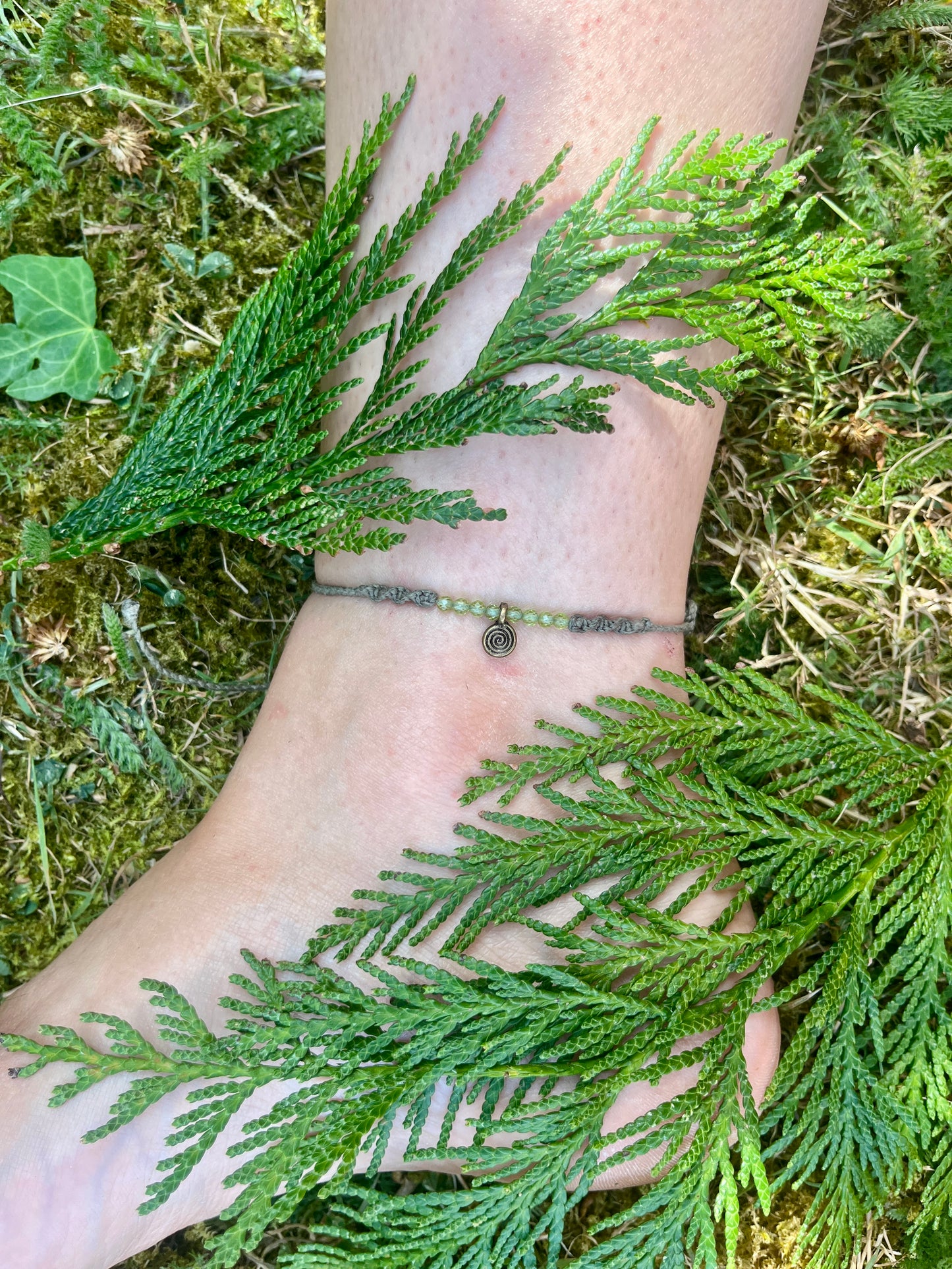 Peridot Spiral Crystal Anklet