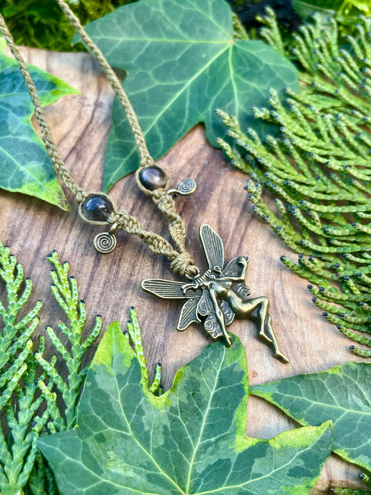 Black Moonstone Fairy Pendant Necklace ⋆˚꩜｡