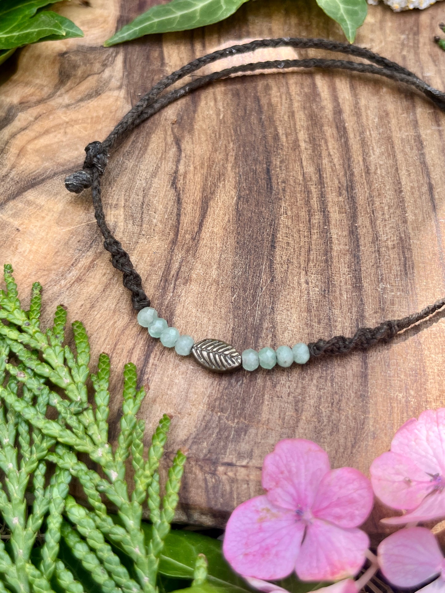 Green Aventurine Leaf Crystal Anklet ⋆.˚