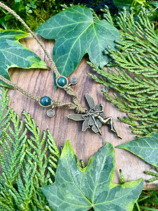 Green Moss Agate Fairy Pendant Necklace ⋆˚꩜｡