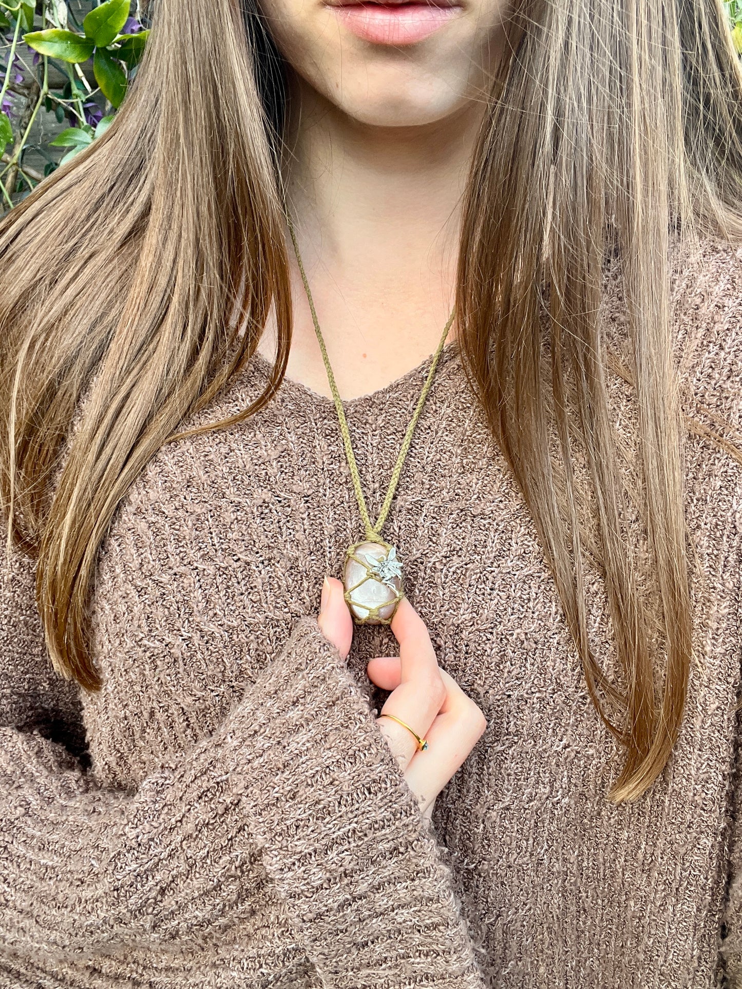 Connection & Intuition Peach Moonstone Necklace ⊹ ࣪ ˖