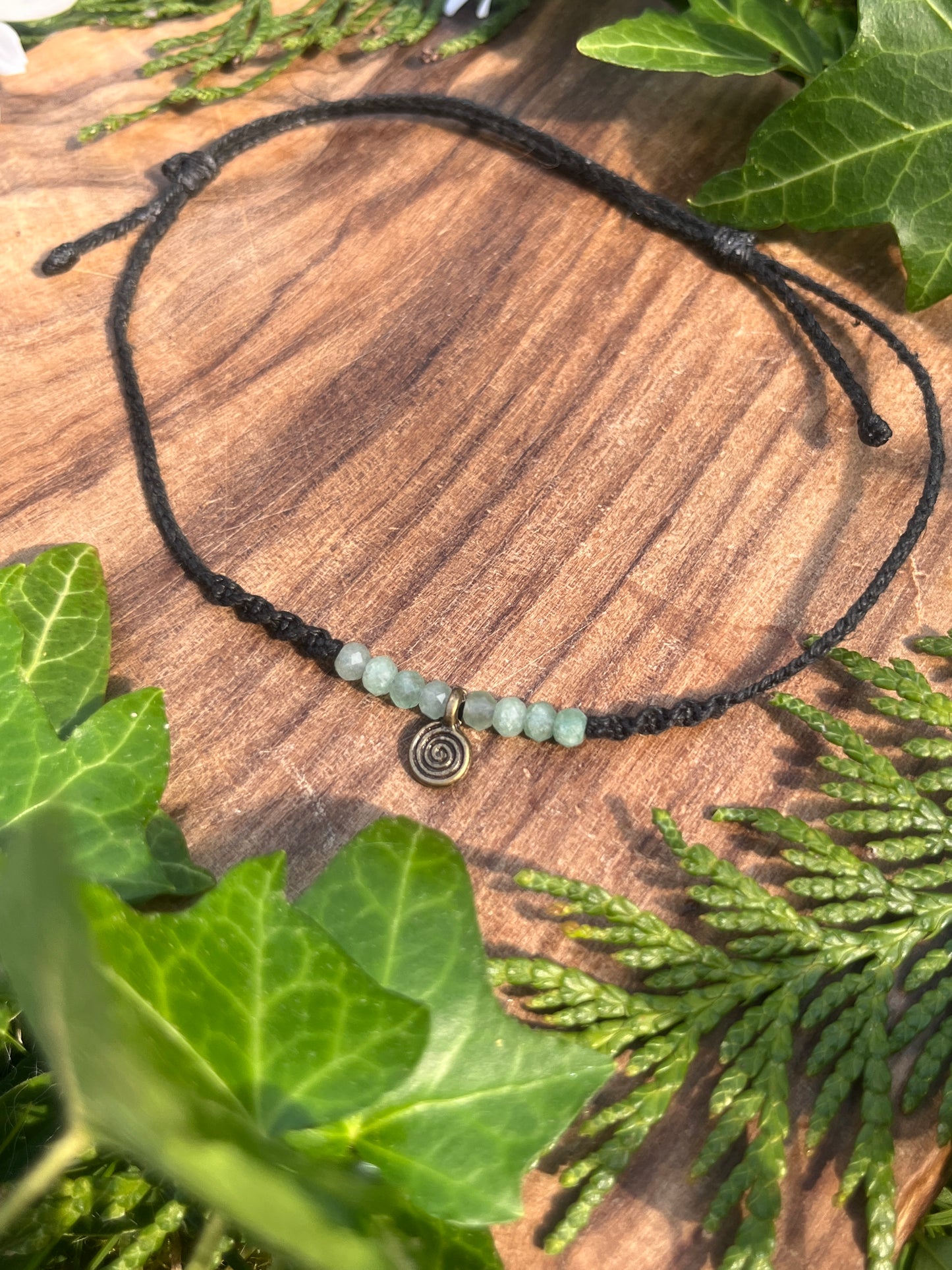Spiral Green Aventurine Crystal Anklet ⋆.˚