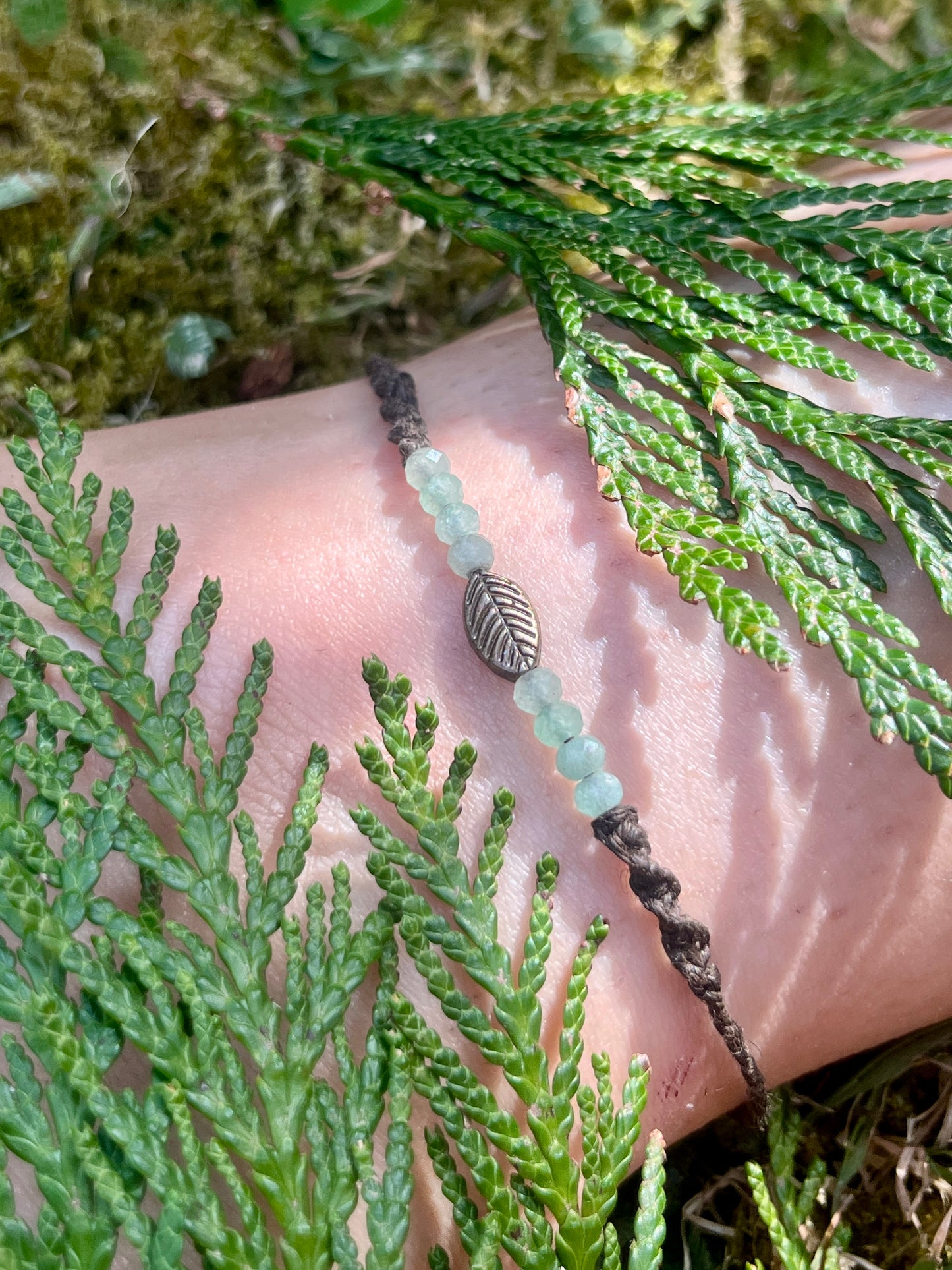 Green Aventurine Leaf Crystal Anklet ⋆.˚