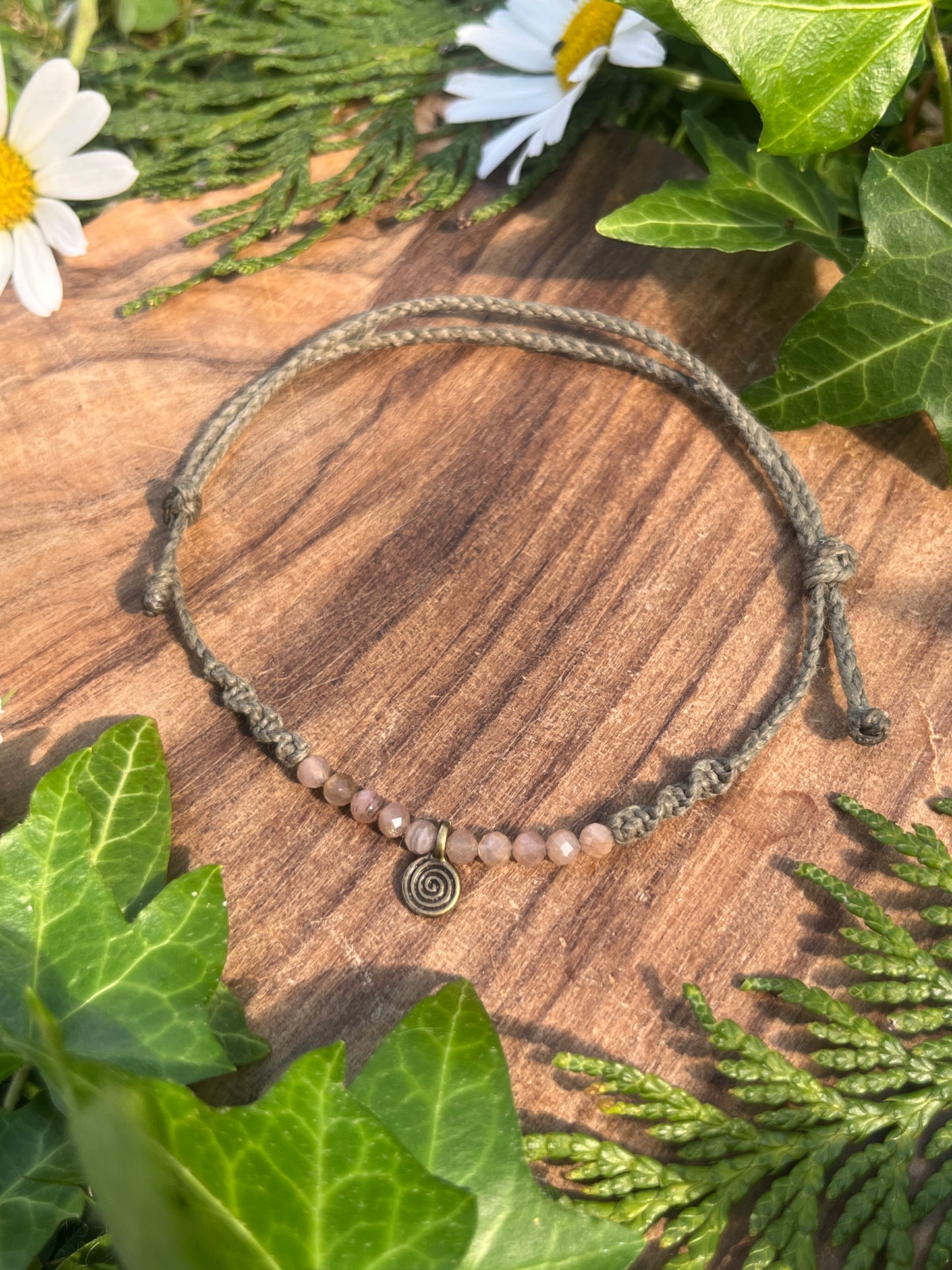 Spiral Sunstone Crystal Anklet ⋆.˚