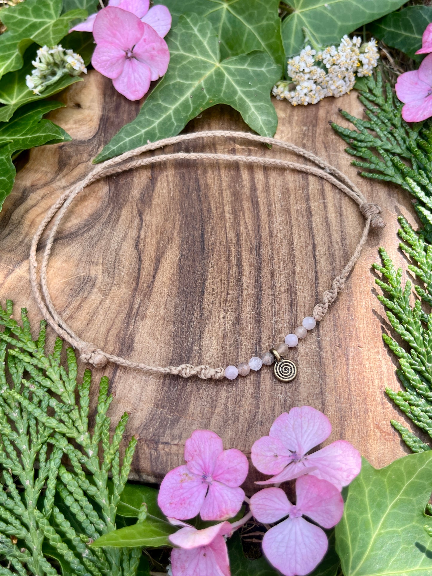 Sunstone & Kunzite Spiral Crystal Anklet ⋆.˚