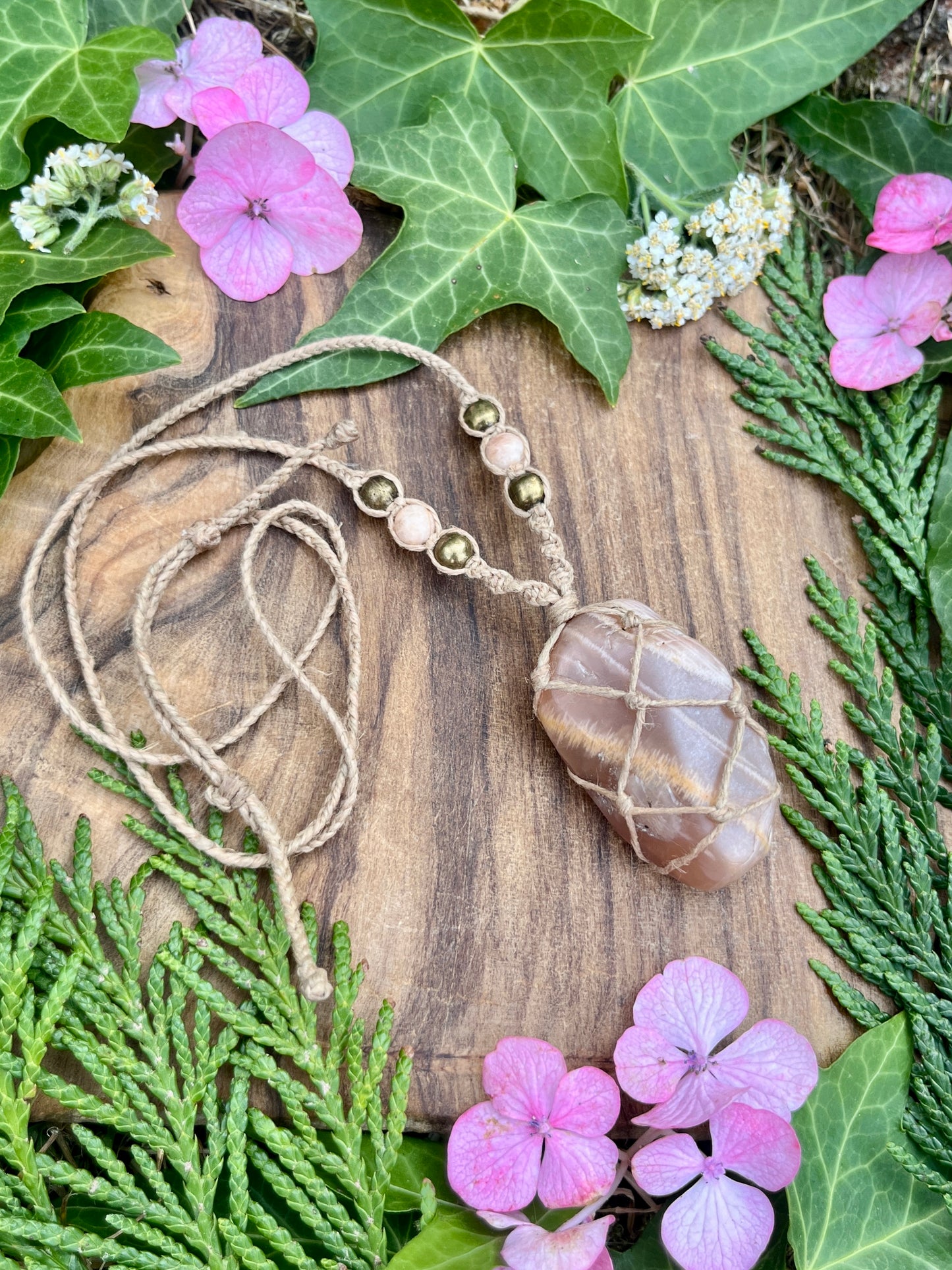 Connection & Intuition Peach Moonstone Necklace ⊹ ࣪ ˖