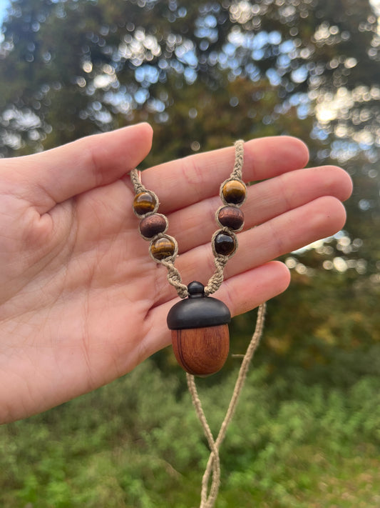Handmade Acorn Trinket Necklace fairy-core pendant. Front Side. 