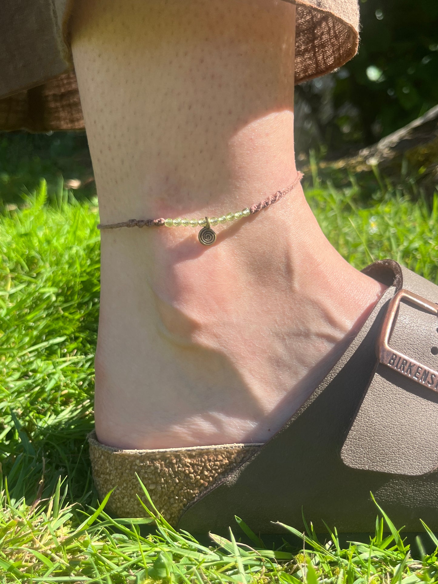 Spiral Peridot Crystal Anklet