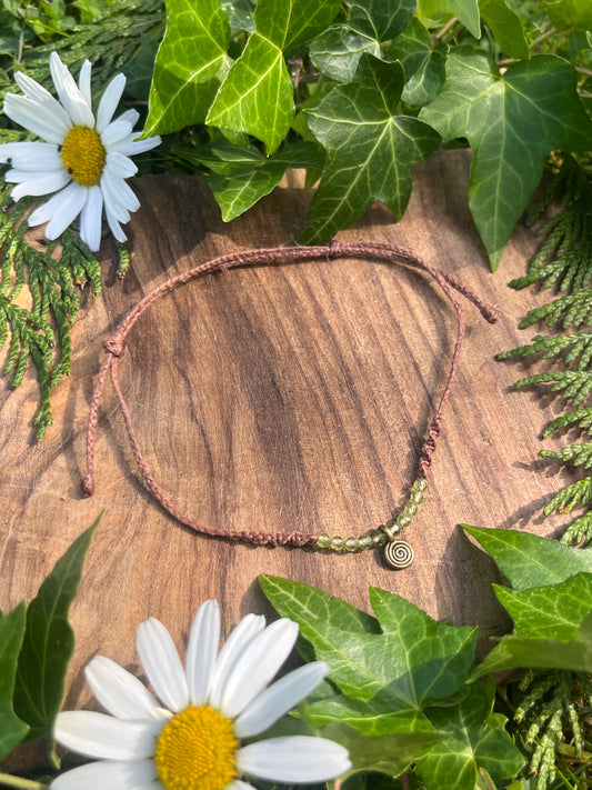Spiral Peridot Crystal Anklet