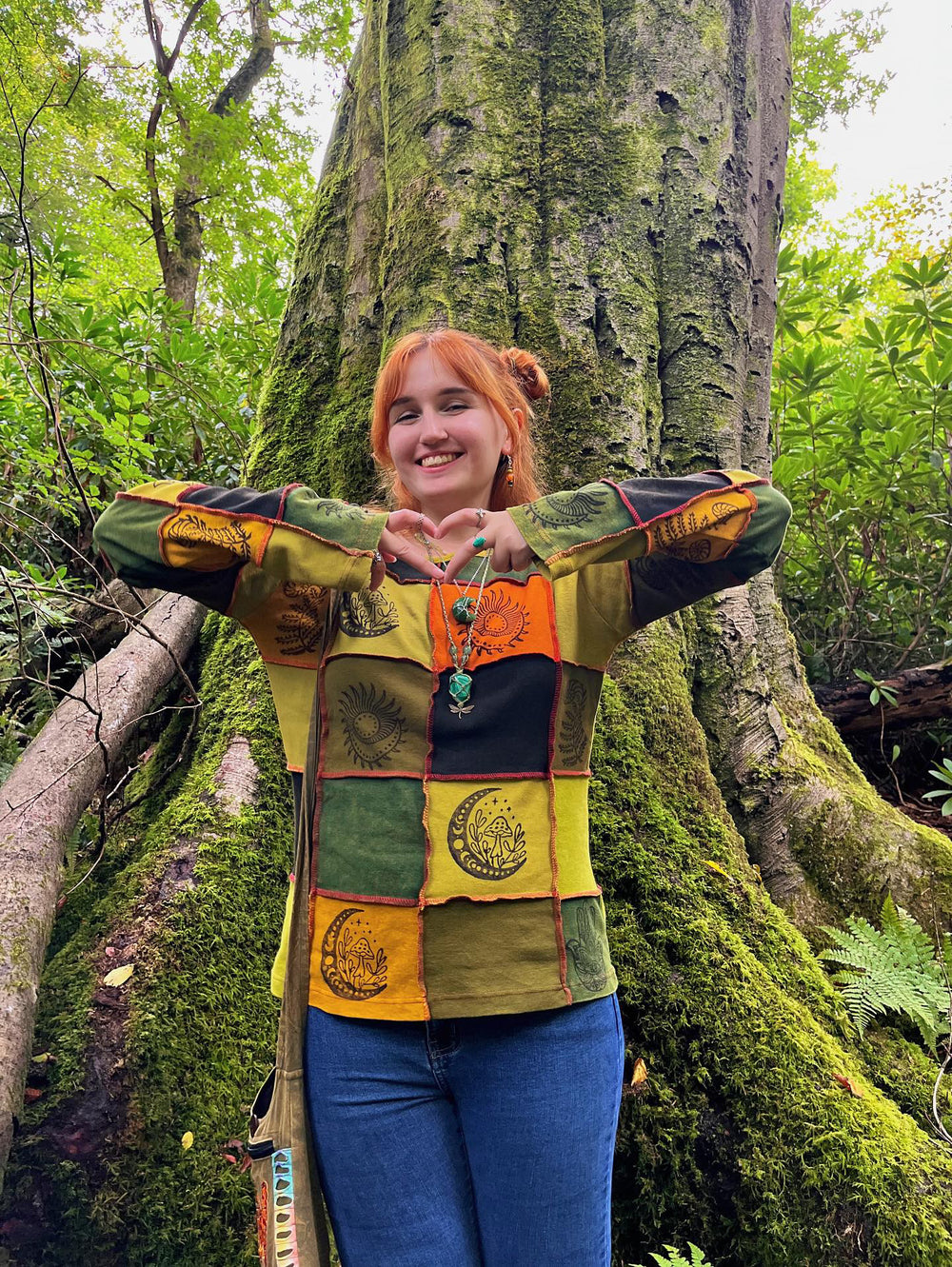 Hippie Model Lucie M Rose styling my handmade Malachite Crystal Necklace